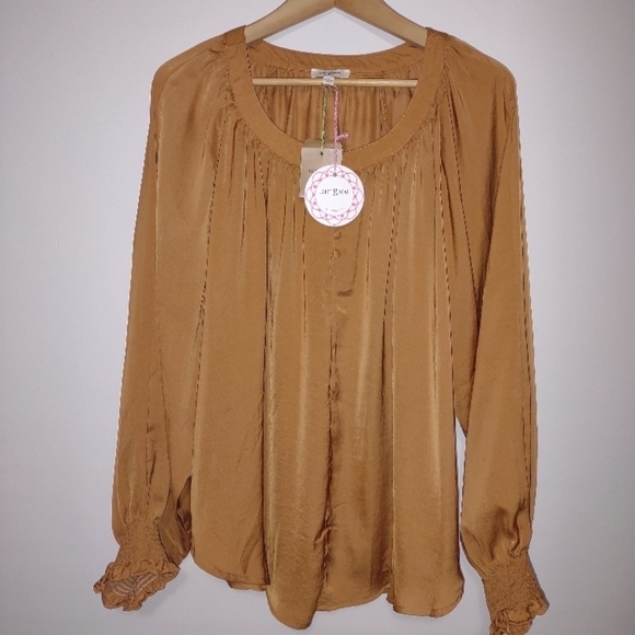 Umgee Peasant Blouse Large NWT Fall Neutral Cottagecore - Picture 6 of 9